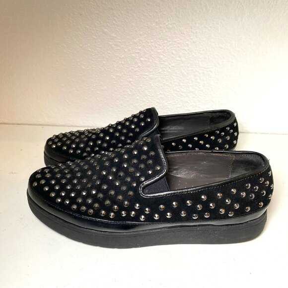 Donald J. Pliner Mickey Studded Platform Chunky Platform Loafers Black Suede - Picture 2 of 6